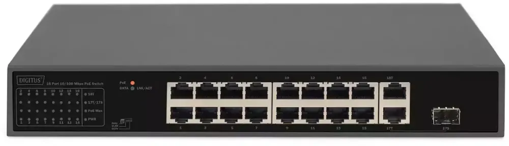 Switch Assmann 16-Port 10/100  32W  PoE   Negru