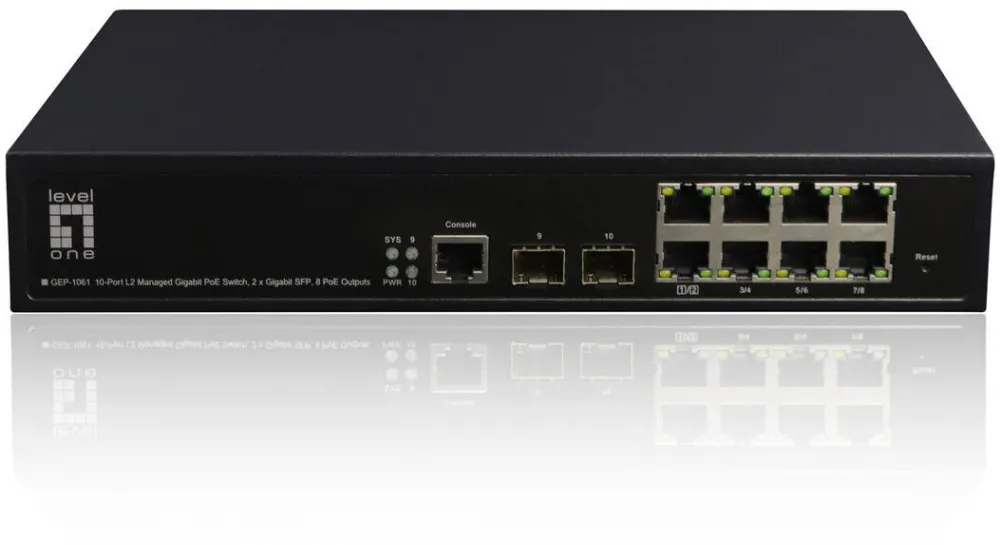 Switch Level One 8x GE GEP-1061 2xGSFP 19" 180W  8xPoE+