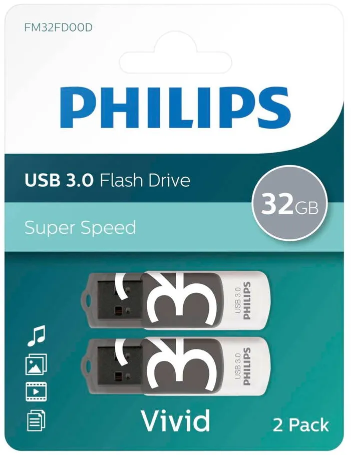 Memorie USB Philips USB 3.0 2-Pack 32GB Vivid Edition Shadow Grey