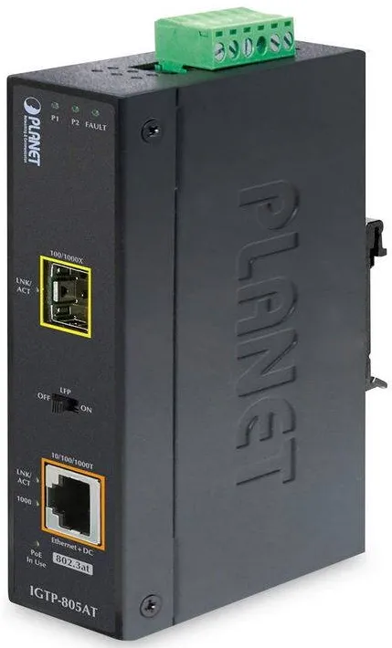 Planet IP30 10/100/1000T to SFP Gbit Conv. with PoE
