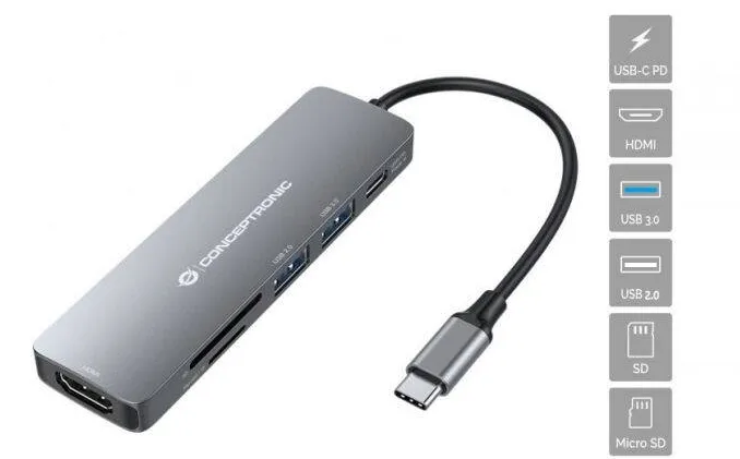 Docking Station CONCEPTRONIC USB-C->HDMI,1x3.0/2.0USB,SD,60WPD 0.12m si