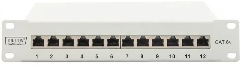 Accesoriu Retea Assmann Cat.6A Patch Panel, ecranat, 12-Port, 10", grau