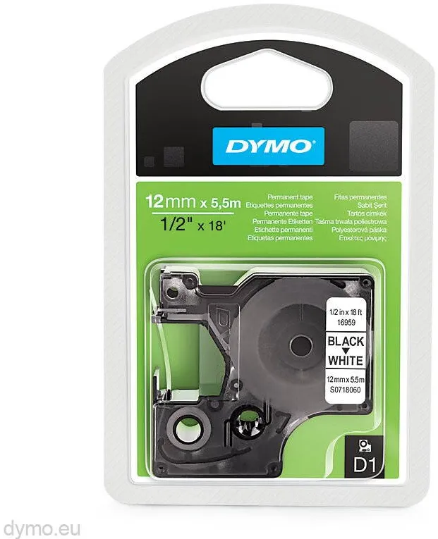 Consumabil Termic Dymo D1 Polyesterband 16955 12mmx5.5m Negru->Alb permane