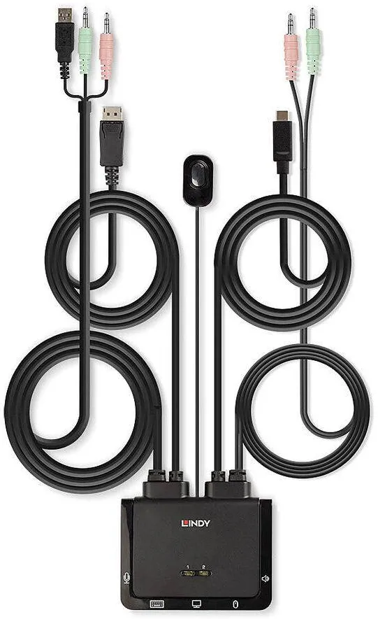 Adaptor Lindy 2 Port DisplayPort 1.2, USB-C Cable KVM Switch