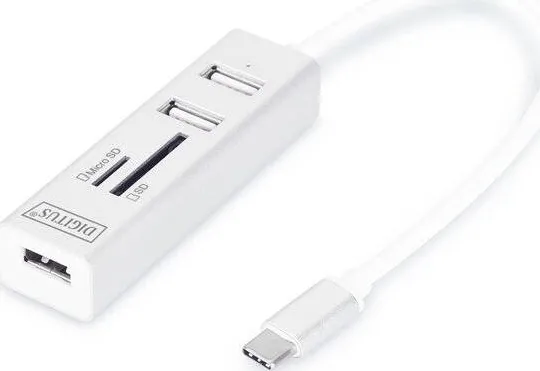 Hub USB Assmann DIGITUS USB-C-Hub  3-Port 2.0->3xA2.0 1xReader in.Kabel weiß