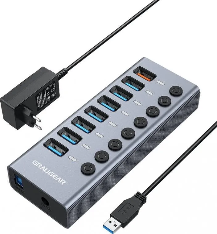 Hub USB GrauGear USB-HUB 7x USB 3.0 Ports + 1 USB Schnelllader retail