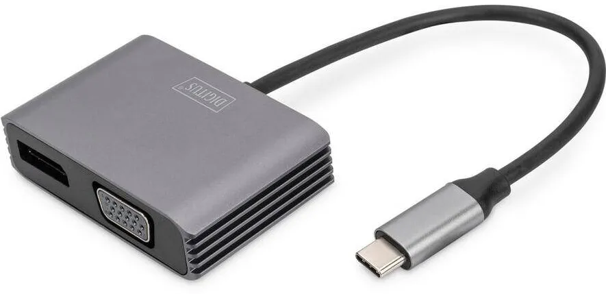 Adaptor Assmann USB-C St. -> VGA Bu. / DP Bu. 4K/30Hz 20cm