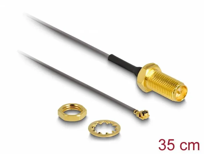 Accesoriu Retea DELOCK Cablu antena RP-SMA mama bulkhead la MHF® I tata 1.13 35 cm lungime filet 10 mm 6 GHz
