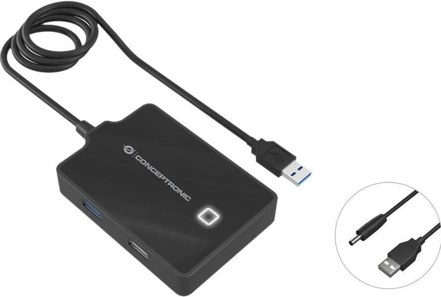 Hub USB CONCEPTRONIC 4-Port 3.0 ->1x3.0 3x2.0 o. Negru
