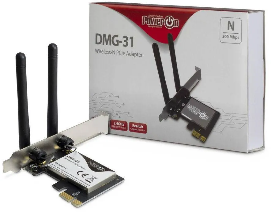 Adaptor Wireless Inter-Tech Wi-Fi 4 PCIe DMG-31 2T2R Antenne 300Mbps