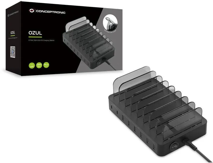 Incarcator CONCEPTRONIC 8Port 75W Desktop PD Negru