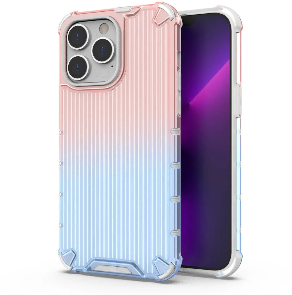 ForIT Husa pentru iPhone 14 Pro Ombre Protect Husa robusta cu cadru flexibil si spate dur in roz albastru