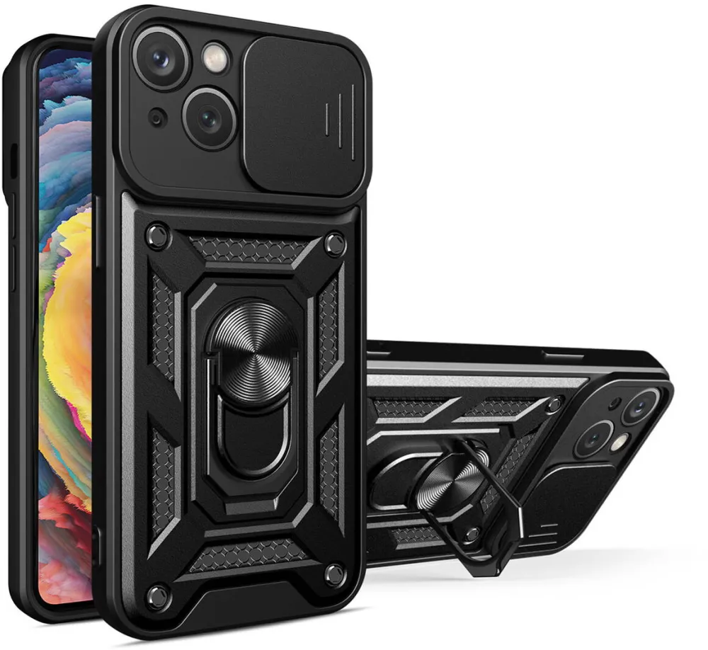ForIT Husa Hybrid Armor Camshield pentru iPhone 14 cu capac pentru camera in negru
