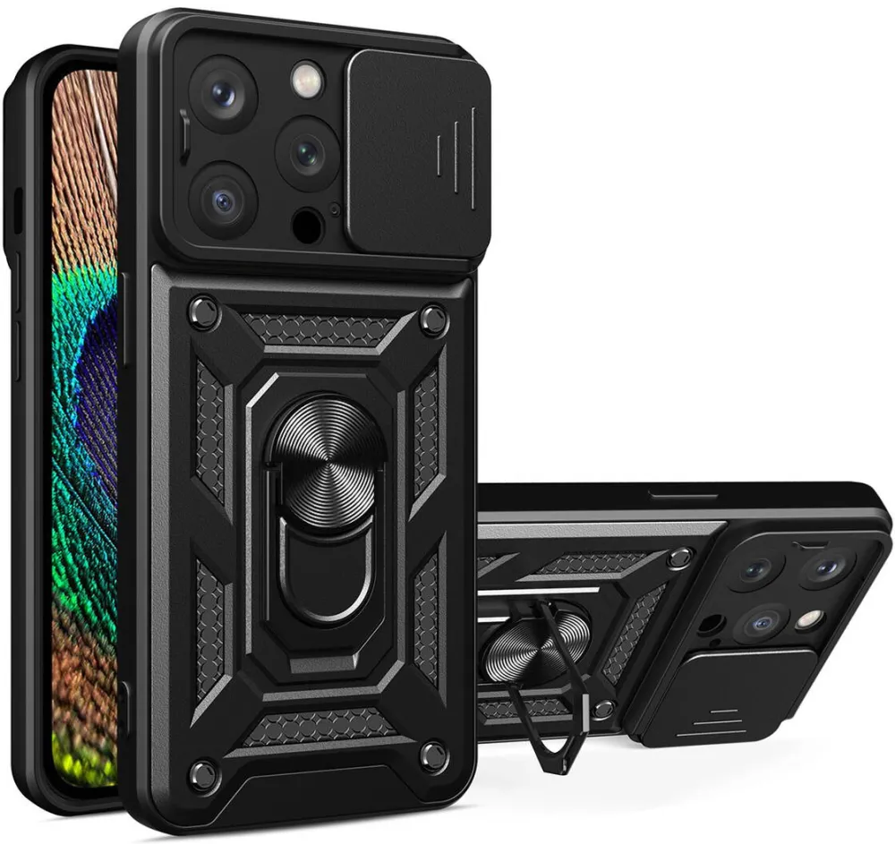 ForIT Husa Hybrid Armor Camshield pentru iPhone 14 Pro Max cu capac pentru camera neagra