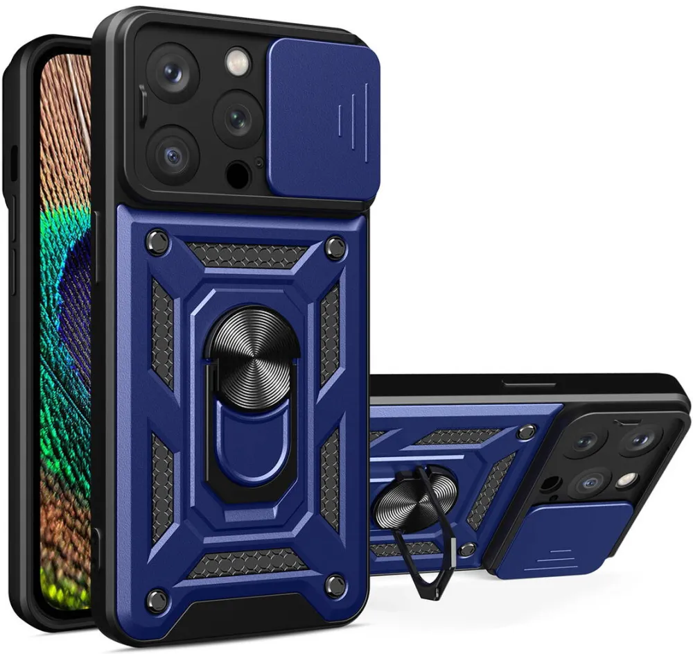 ForIT Husa Hybrid Armor Camshield pentru iPhone 14 Pro Max cu capac pentru camera albastra