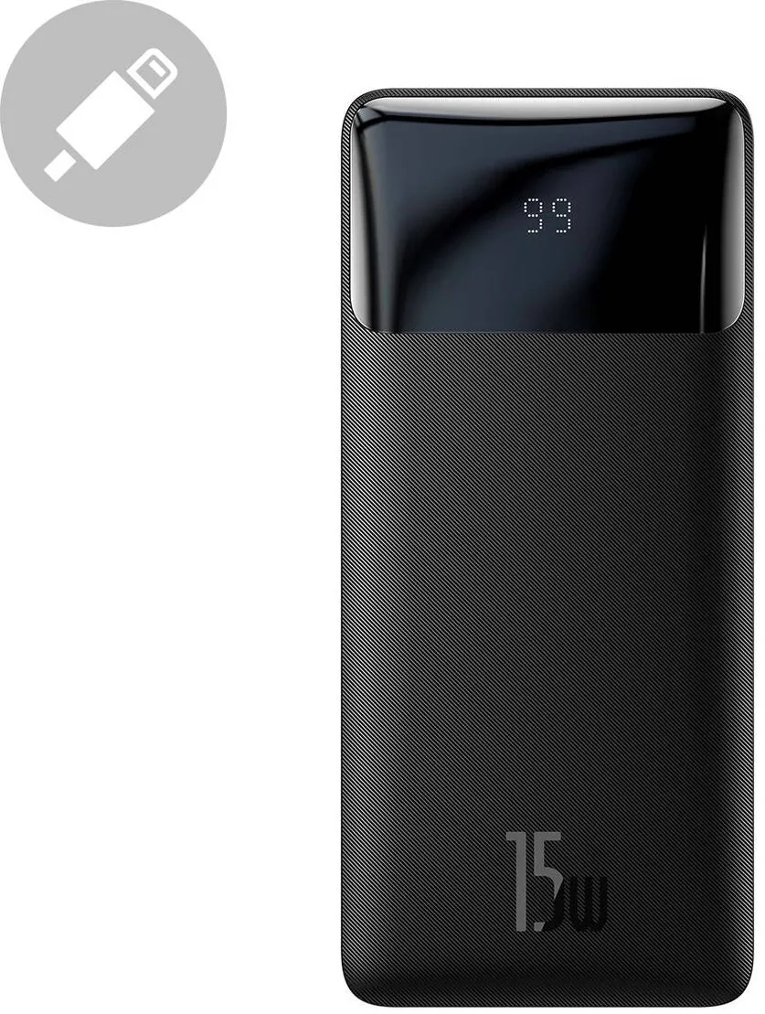Baterie Externa Baseus Bipow cu display 10000mAh 15W negru (Overseas Edition) + USB-A - Cablu micro USB 0.25m negru (PPBD050001)