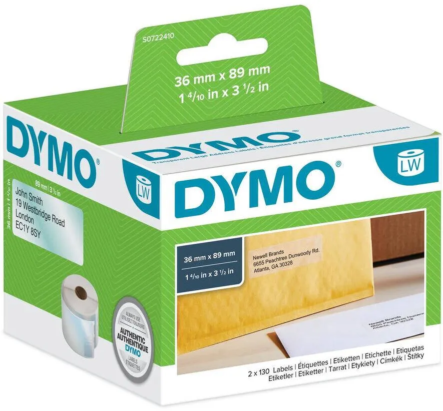 Consumabil Termic Dymo transpar. 36x 89mm 2Rl 260St/Rolle