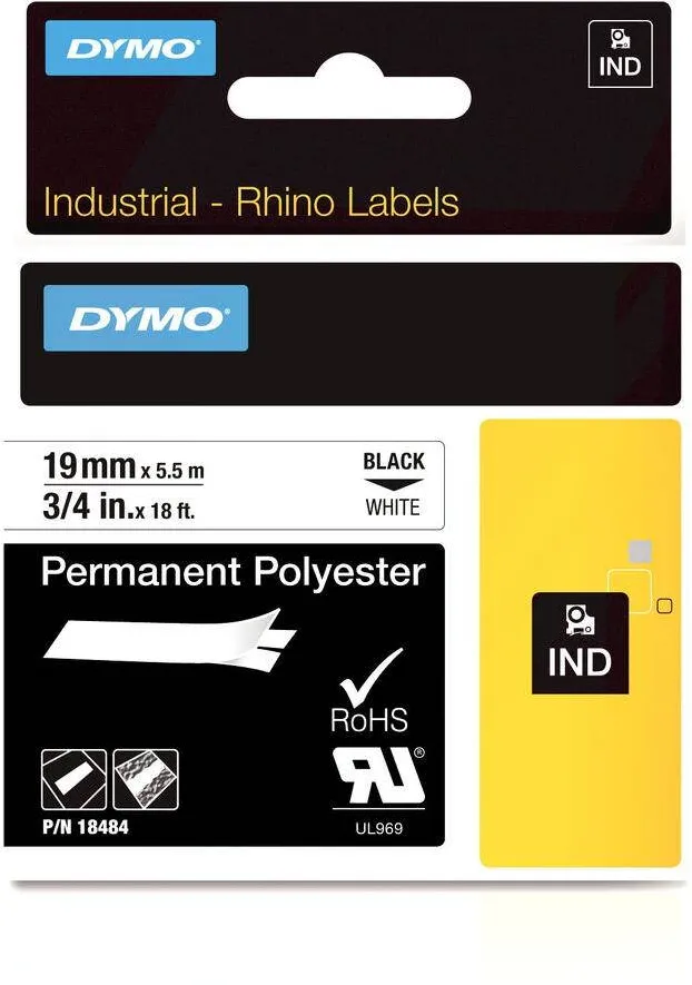 Consumabil Termic Dymo Rhino Band Polyes. 19mmx5.5m Negru->Alb