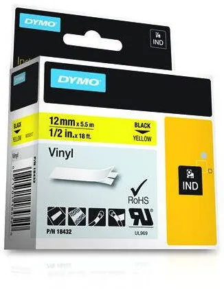 Consumabil Termic Dymo Rhino Band Vinyl 12mmx5.5m Negru->Galben