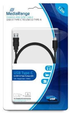 Cablu Date MediaRange USB 3.0 la USB Type-C 1.2m Negru