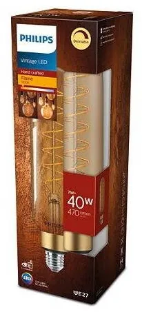 Philips Bec LED vintage (decorativ) Classic Gold Giant T65, EyeComfort, E27, 7W (40W), 470 lm, lumina calda (1800K), dimabil, cu filament, 27.3x6.6cm