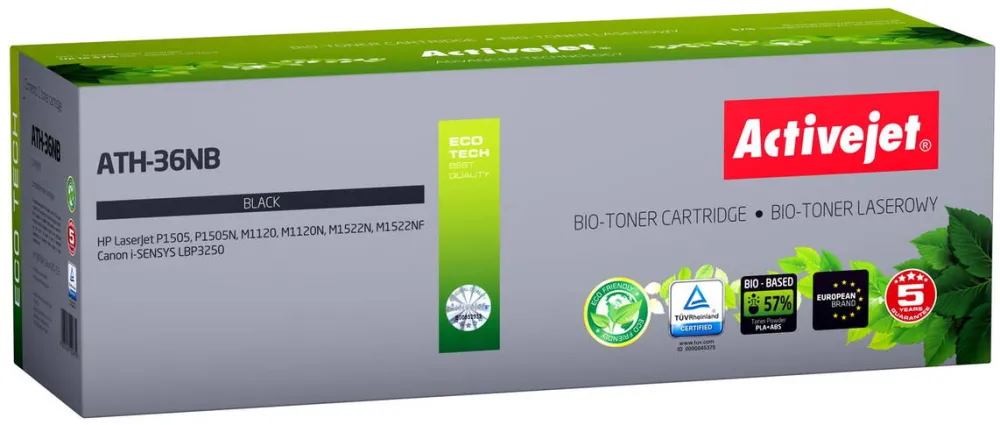 Compatibil ACTIVEJET BIO ATH-36NB for HP, Canon printers, Replacement HP 36A CB436A, Canon CRG-713; Supreme; 2000 pages; black. ECO Toner.