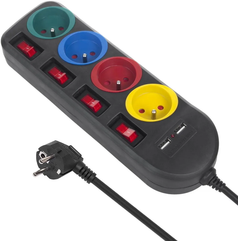 Prelungitor MACLEAN 4 prize 2xUSB MCE229B