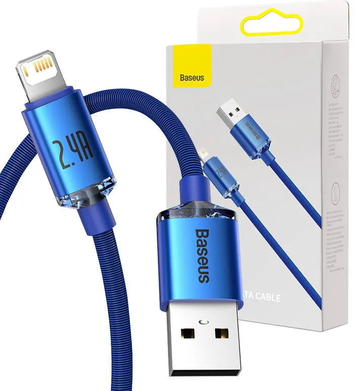 Cablu de Date Baseus Crystal Shine USB to Lightning, 2.4A, 1.2m Albastru