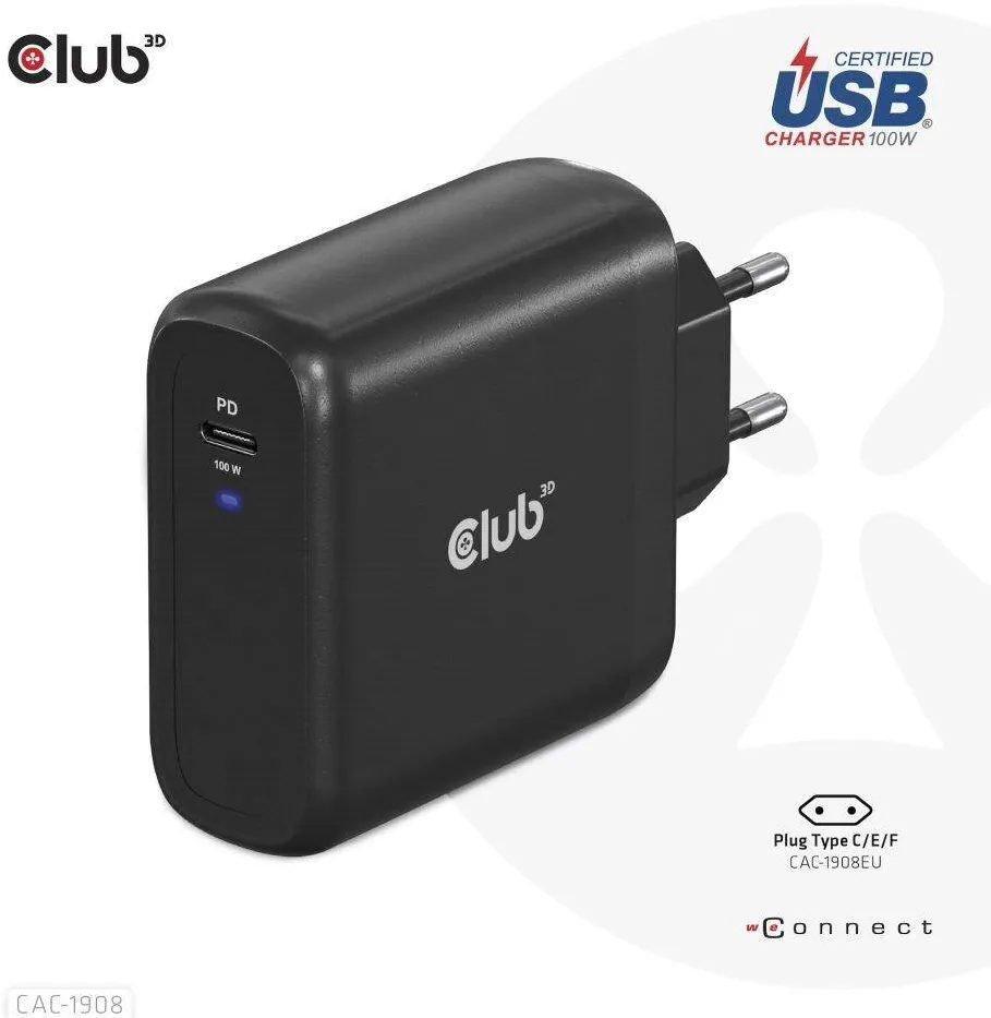 Incarcator CLUB 3D 1xUSB Typ C, PD 100W