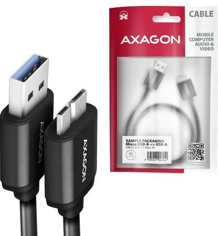 AXAGON Cablu USB-Micro B  la USB-A, 1m, USB 3.2 Gen 1, 3A, impletit, negru