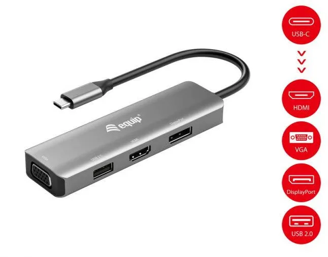 Adaptor EQUIP USB-C -> HDMI/DisplayPort/VGA 4K/1080P/60Hz Gri