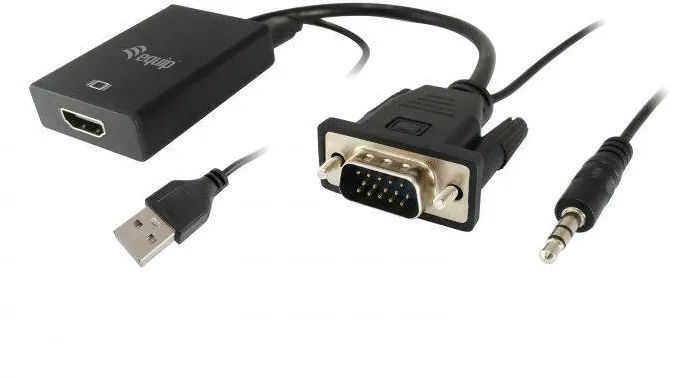 Adaptor EQUIP VGA la HDMI, mit Audio, Negru, 15cm