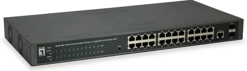 Switch Level One 24x GE GEP-2652 2xGSFP 19" 370W 24xPoE+