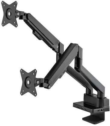 Suport de birou pentru 2 monitoare MANHATTAN reglabil, arc pe gaz, statie andocare 8-in-1 inclusa, 17-32 inch, Negru, 461887