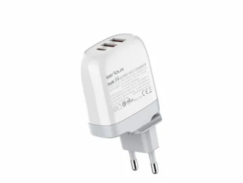 Serioux Incarcator retea QC65WGAN, 2x USB-C, 1x USB, 65W, White