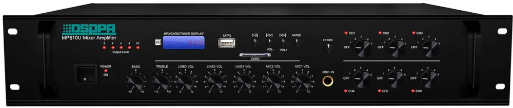 DSPPA Amplificator 250W cu mixer MP610U, 6 zone, USB/SD/Tuner, 4Mic si 3AUX, 100V & 4-16 Ohmi