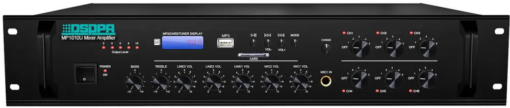 DSPPA Amplificator 350W cu mixer MP1010U, 6 zone, USB/SD/Tuner, 4Mic si 3AUX, 100V & 4-16 Ohmi