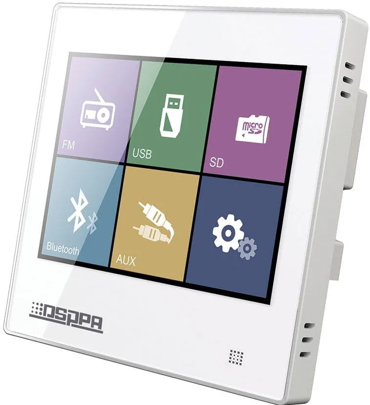DSPPA Amplificator stereo 20W de perete cu USB/SD/FM/BT cu ecran Touch, DM837 Alb