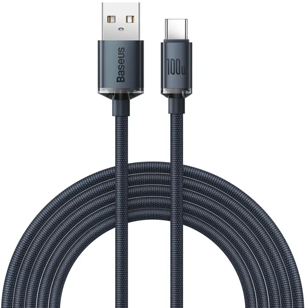 Cablu de date Baseus Crystal Shine Series USB Tip A - USB Tip C, 100W, 2m, Negru