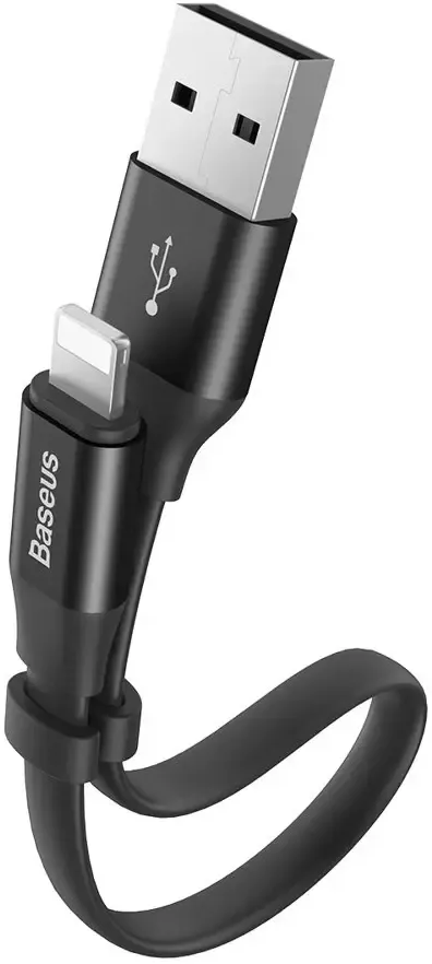 Cablu de date plat Baseus Nimble USB / Lightning cu suport 2A 0,23m Negru (CALMBJ-B01)