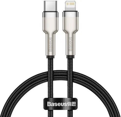 Baseus Cablu de date Cafule Metal, Fast Charging,CATLJK-01, USB-C - Lightning, 0.25m, Black