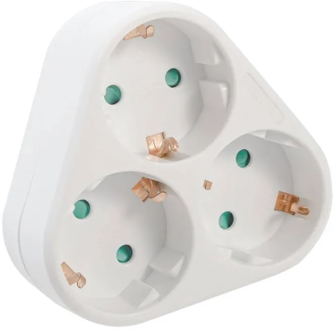 Spacer Triplu Stecher Schuko, max 3500W, 16A, protectie copii, 3 prize Schuko, 1 stecher Schuko