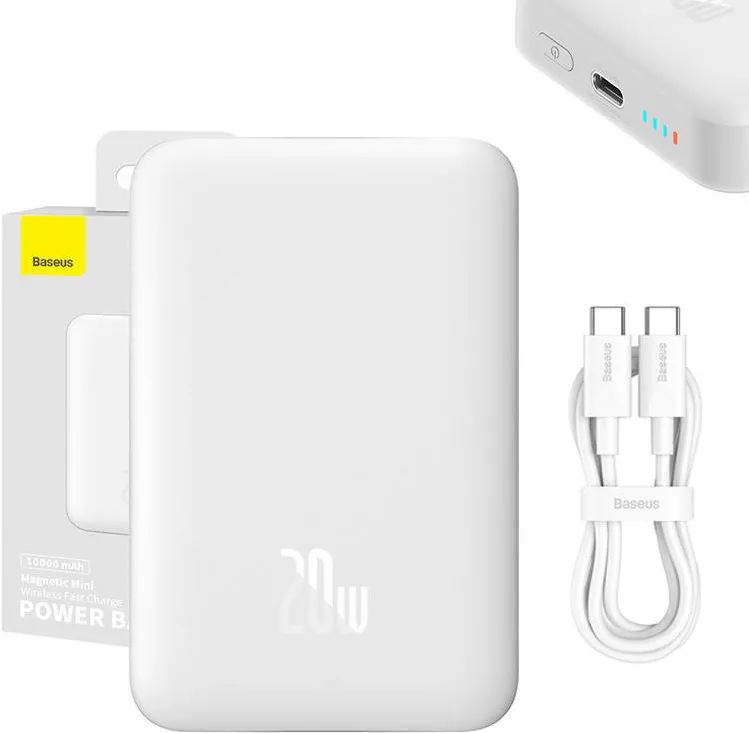 Baterie Externa Baseus Magnetic, 10000mAh, 20W, MagSafe (alb)
