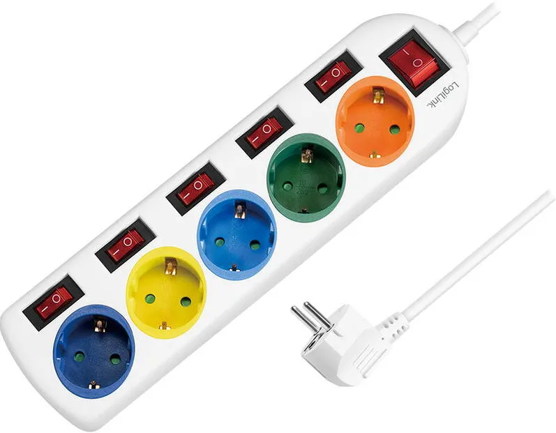 Logilink Priza/prelungitor LPS258, 5x Schuko, 1.5m, Alb-Multicolor
