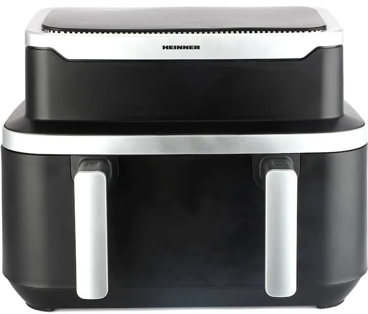 Friteuza dubla cu aer cald HEINNER match&sinc HAF-DDB9BK26, 2600w, capacitate totala 9l, control digital individual, termostat reglabil 60-220 grade, Negru