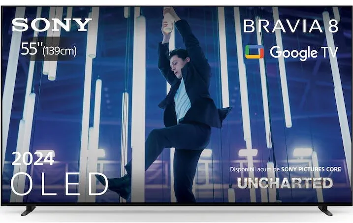 Televizor Sony BRAVIA 8 OLED 55XR80, 139 cm, Smart Google TV, 4K Ultra HD, 100 Hz, Clasa F (Model 2024)