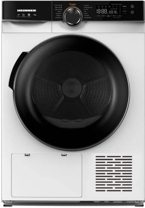HEINNER Uscator de rufe HHPD-M8K3A++, Pompa de caldura, 8 kg, 14 programe, Clasa D, Control touch, Senzor umiditate, Display LED, Iluminare cuva, Blocare acces copii, Alb