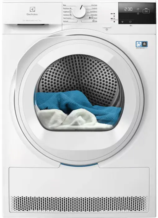 ELECTROLUX Uscator de rufe EW7D283VE, pompa de caldura, 8 kg, clasa E, Inverter, DelicateCare, MixCare, SensiCare, EasyClean, Alb