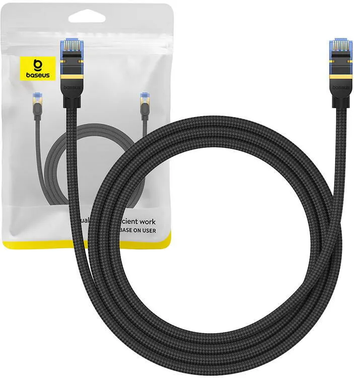 Cablu Baseus Kabel sieciowy w oplocie kat. 7 Baseus Ethernet RJ45, 10Gbps, 1,5m (czarny)