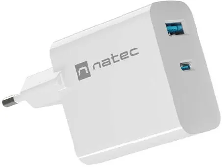Natec Incarcator RIBERA GAN 1x USB-A + 1x USB-C 65W Alb